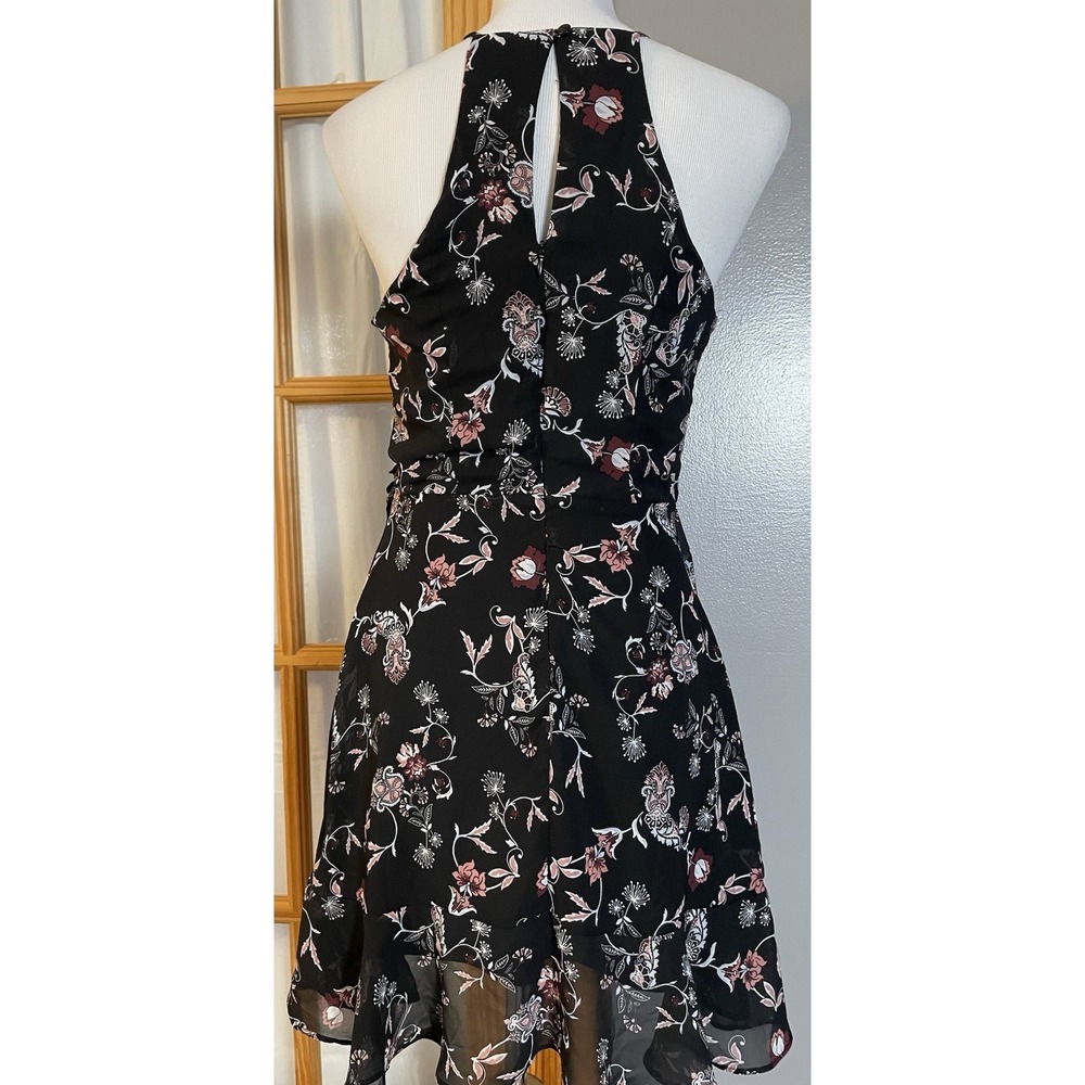 Francesca's Mi Ami Faux Wrap Dress Sz S Black Pink Floral Ruffles City Clubwear - Picture 3 of 14